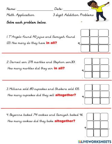 3 digit addition word problems