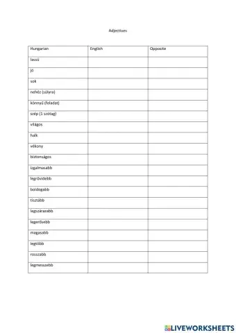 Comparative, superlative, opposites