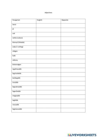 Comparative, superlative, opposites