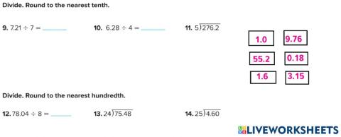 Dividing Decimals by whole  numbers- Page 445