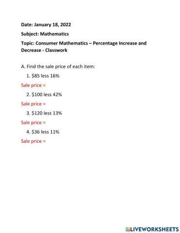 Percentage Increase and Decrease