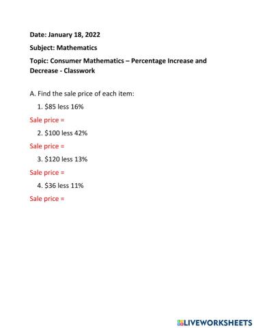 Percentage Increase and Decrease