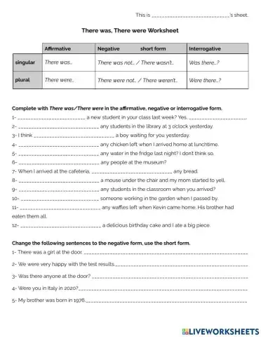 There was, There were worksheet