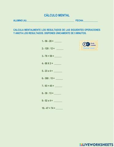 Cálculo mental 3