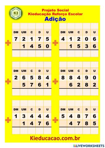 Adição com 5 números 03