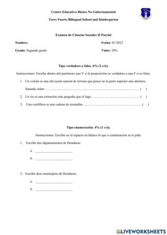 Examen de Ciencias Sociales 2°