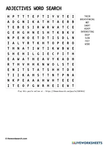 Adjectives word search