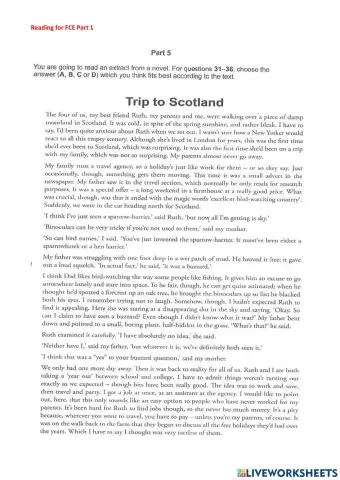 Reading FCE part 5 practice 1