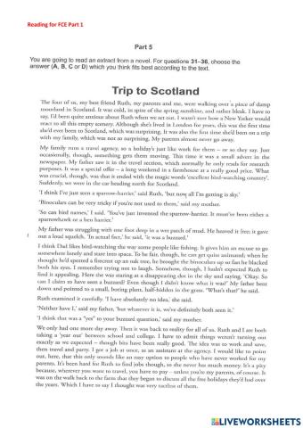 Reading FCE part 5 practice 1