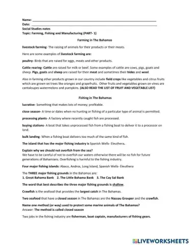 Farming and Fishing in The Bahamas- NOTE- TAKING