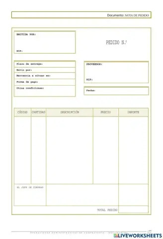 Nota de pedido corte francés s.a.