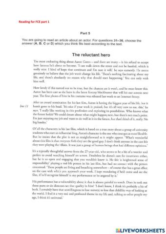 Reading FCE part 5 practice 3