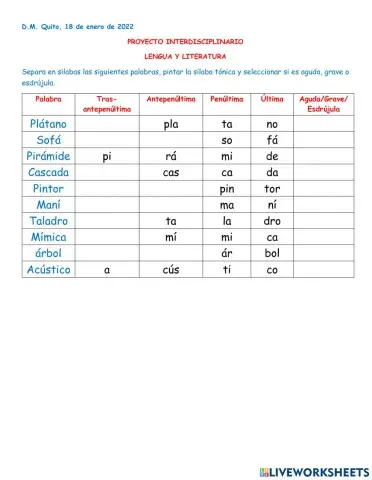 Palabras segun su acento