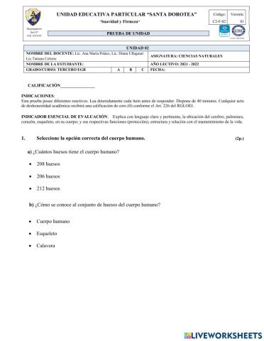 Evaluación Ciencias Naturales