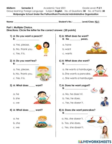 P2-1 english midterm test semester 2