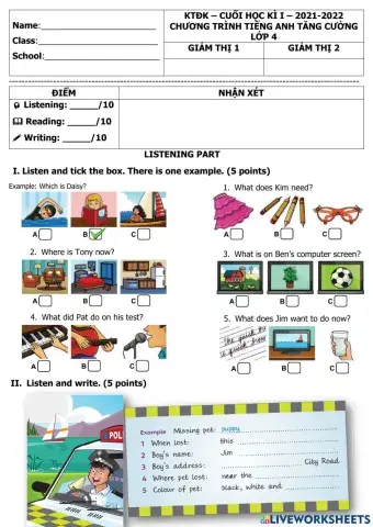 Đề kiểm tra hk 1 lớp 4tc