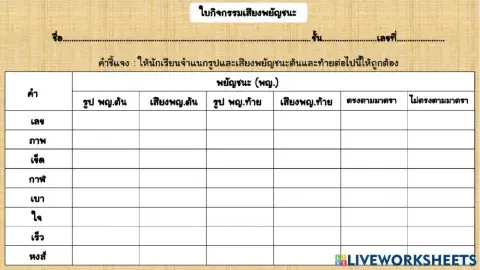 ใบกิจกรรมเสียงพยัญชนะ