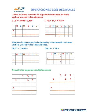 Operaciones con decimales
