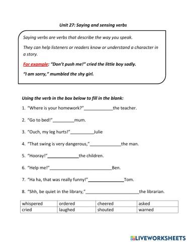 Saying and sensing verbs year 3
