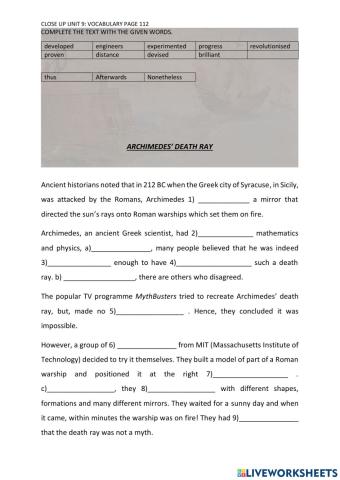 Close up Unit 9 Vocabulary