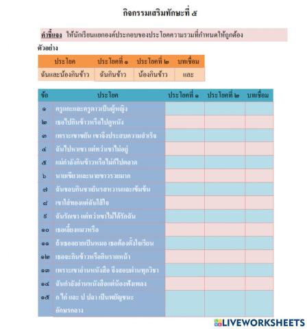 ประโยคความเดียว รวม ซ้อน