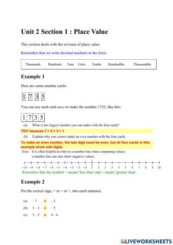 Unit 2 Section 1 : Place Value