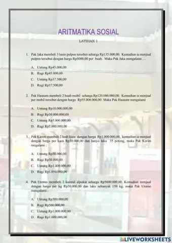 ARITMATIKA SOSIAL Latihan 1