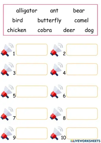 Drag and drop animal words.