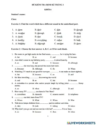 Grade 6 - monthly test 1