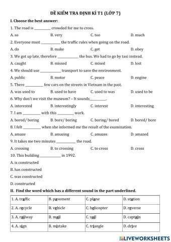 Grade 7 - monthly test 1