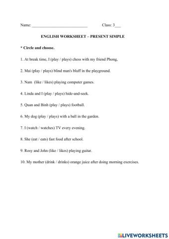 Grade 3 - Present simple tense 2