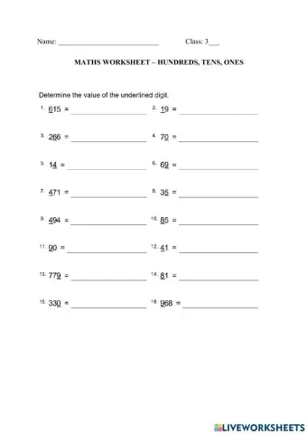 Grade 3 - 3-digit Numbers
