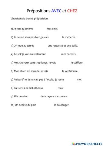 Prépositions avec et chez