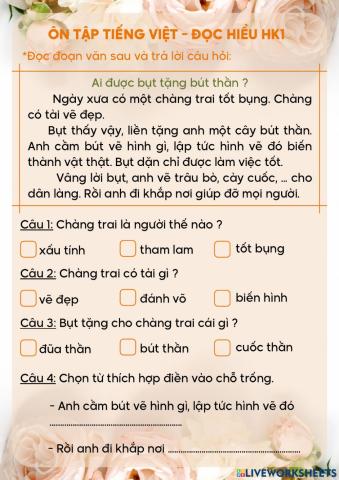 Ôn tập đọc hiểu - cuối HK1