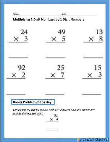 Multiplication of 2Digit by 1Digit with Regrouping
