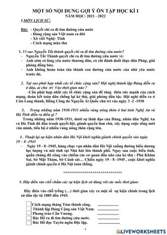 Đề ôn cuối kì môn Lịch sử địa lý