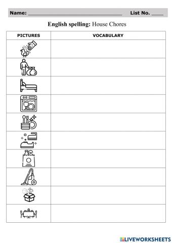 Spelling test: chores