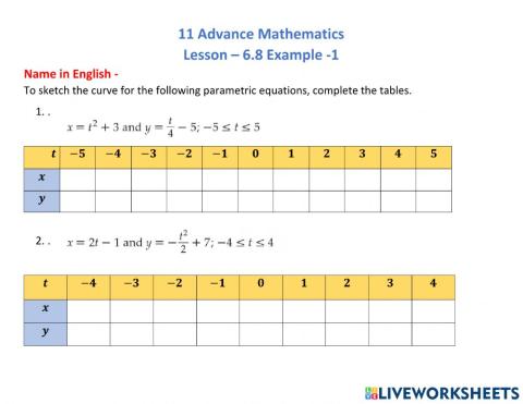 11 Advance Mathematics Lesson – 6.8 Example -1