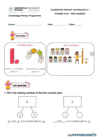 CPM1-Number pair - teen numbers