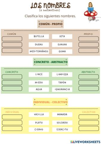Nombres, sustantivos primaria