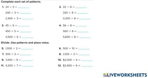 Use basic facts and patterns to divide mentally