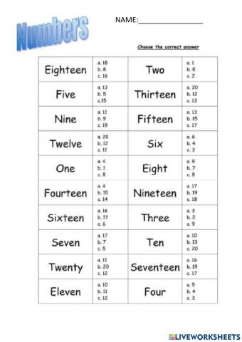 Numbers to 20