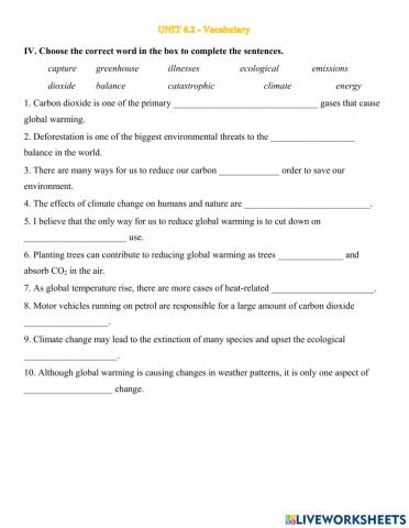 Unit 6.2 - Environment - Vocab