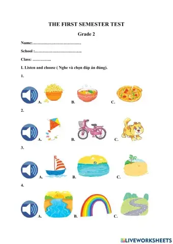 The first semester test grade 2.