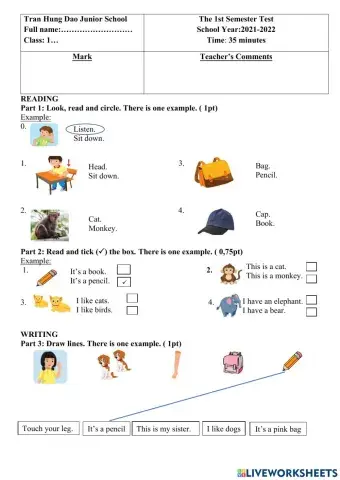 Reading writing grade 1