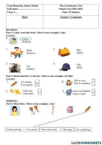 Reading writing grade 1