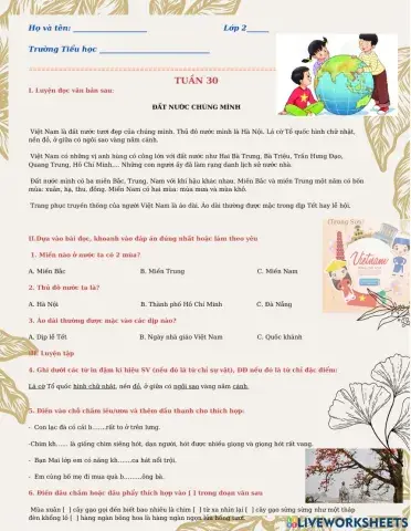 Bài tập cuối tuần TV 2 tuần 30