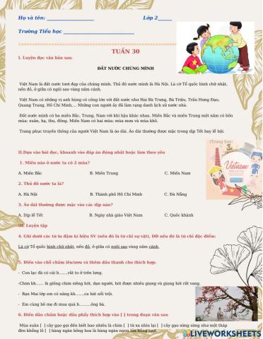 Bài tập cuối tuần TV 2 tuần 30