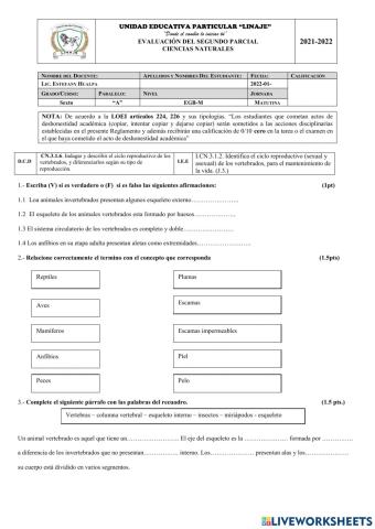 Evaluacion del segundo parcial ccnn 6to egb