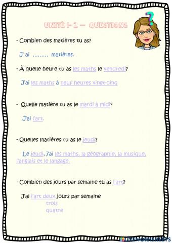 L'emploi du temps - Questions